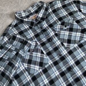 Free Planet Flannel Shirt Men 3XL Blue Black Plaid Button Up Long Sleeve Camping
